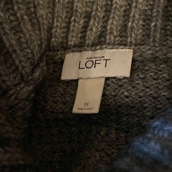 LOFT Gray Woolblend Turtleneck Sweater with Center Cable Size Medium - Picture 4 of 5